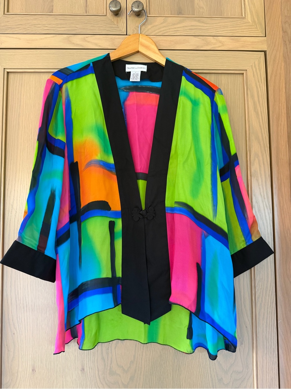 Vintage Draper's & Damon's Multicolor Silk Kimono Silk Frog Closure / LG
